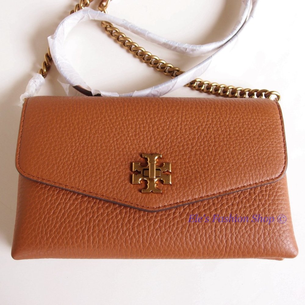 NWT Tory Burch Kira Chevron Leather Wallet On a Chain WOC Umber Brown AUTHENTIC - Picture 10 of 16